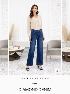 Diamond Denim Embellished Wide-Leg Jeans in Dark Blue